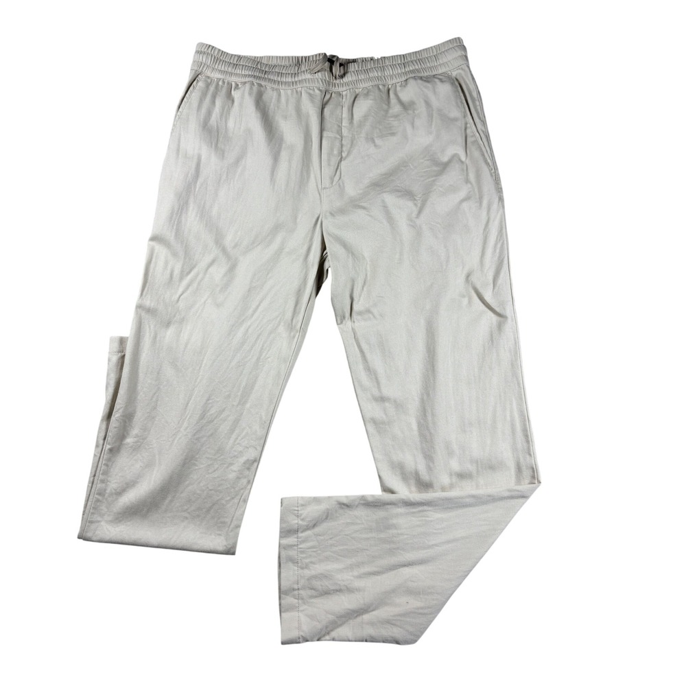 Untuckit Whitley Pant Tan Cotton Linen Blend Drawstring Waist Mens XL 41092